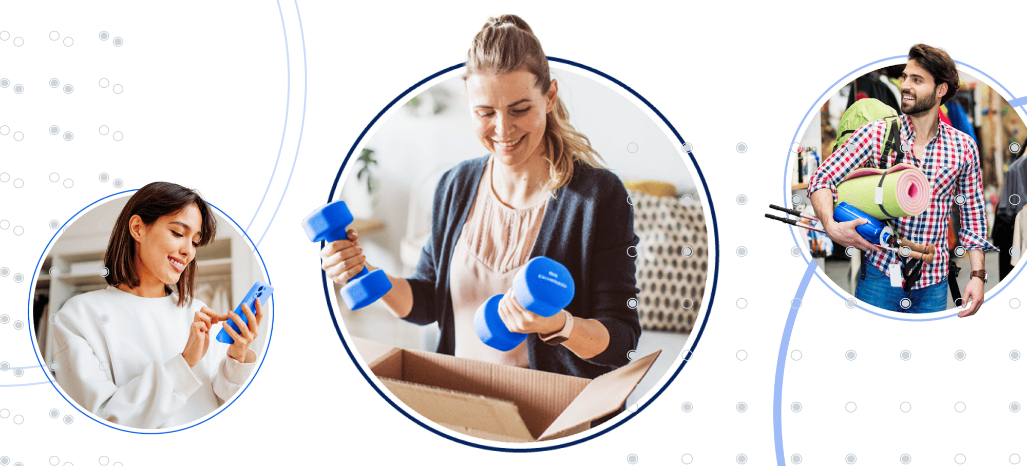 Images of people working out and using their smartphones to shop Images of people working out and using their smartphones to shop